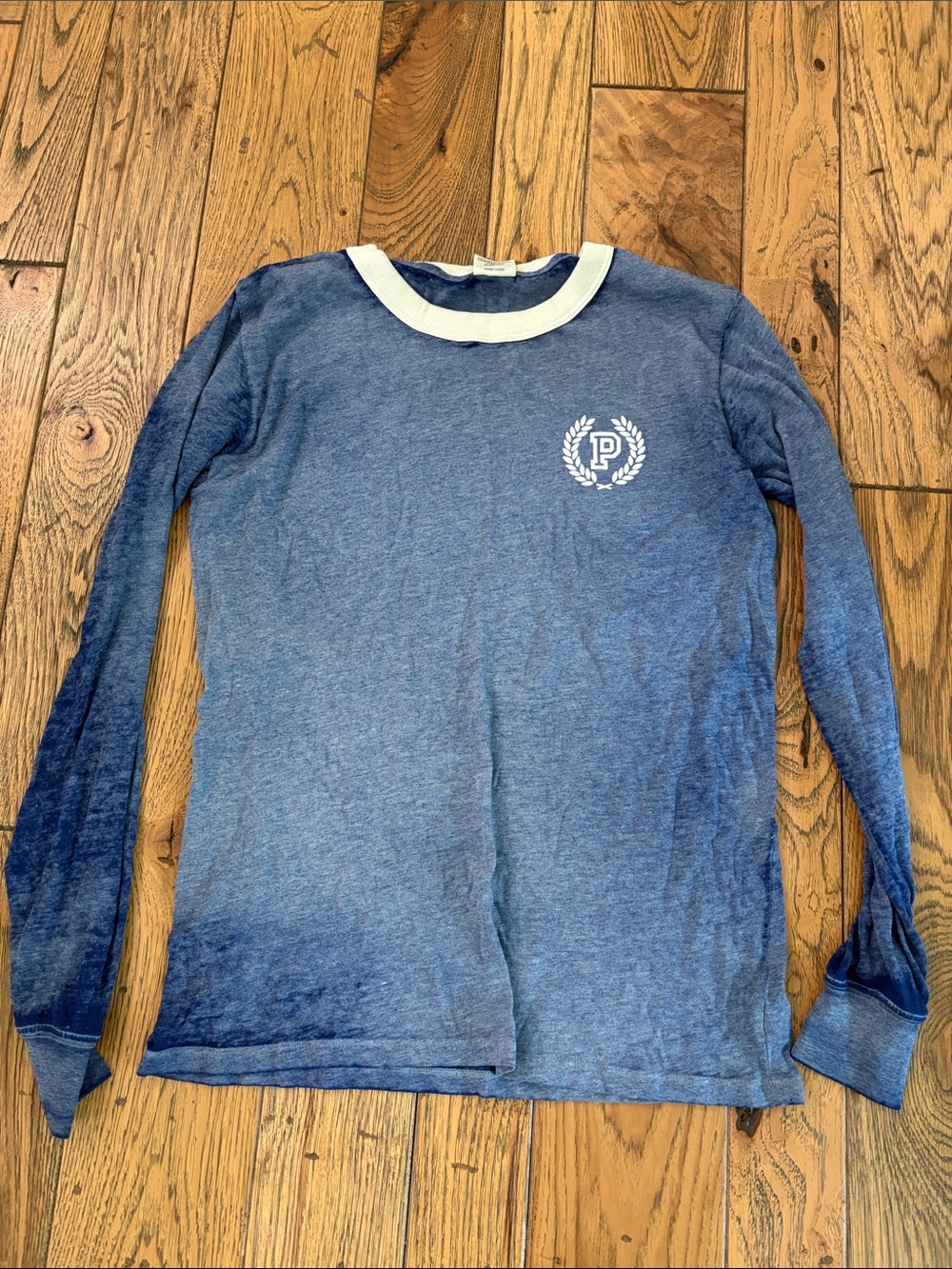 PINK Victoria's Secret Blue Long-Sleeve Ringer Tee with Cream Collar